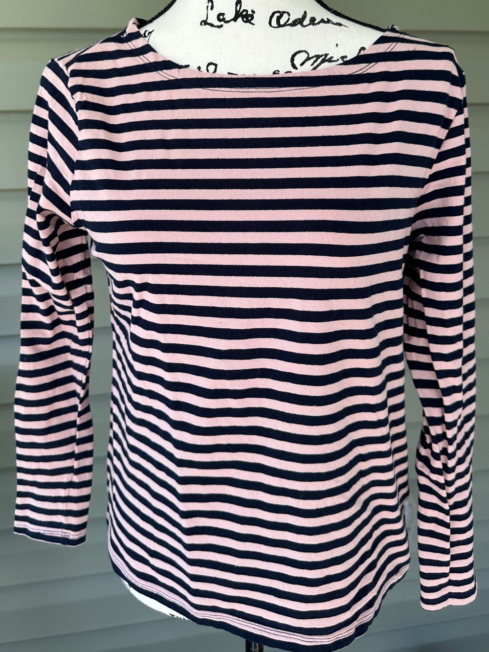 Striped Pink and Black Boatneck Long-Sleeve Top - Women size Medium